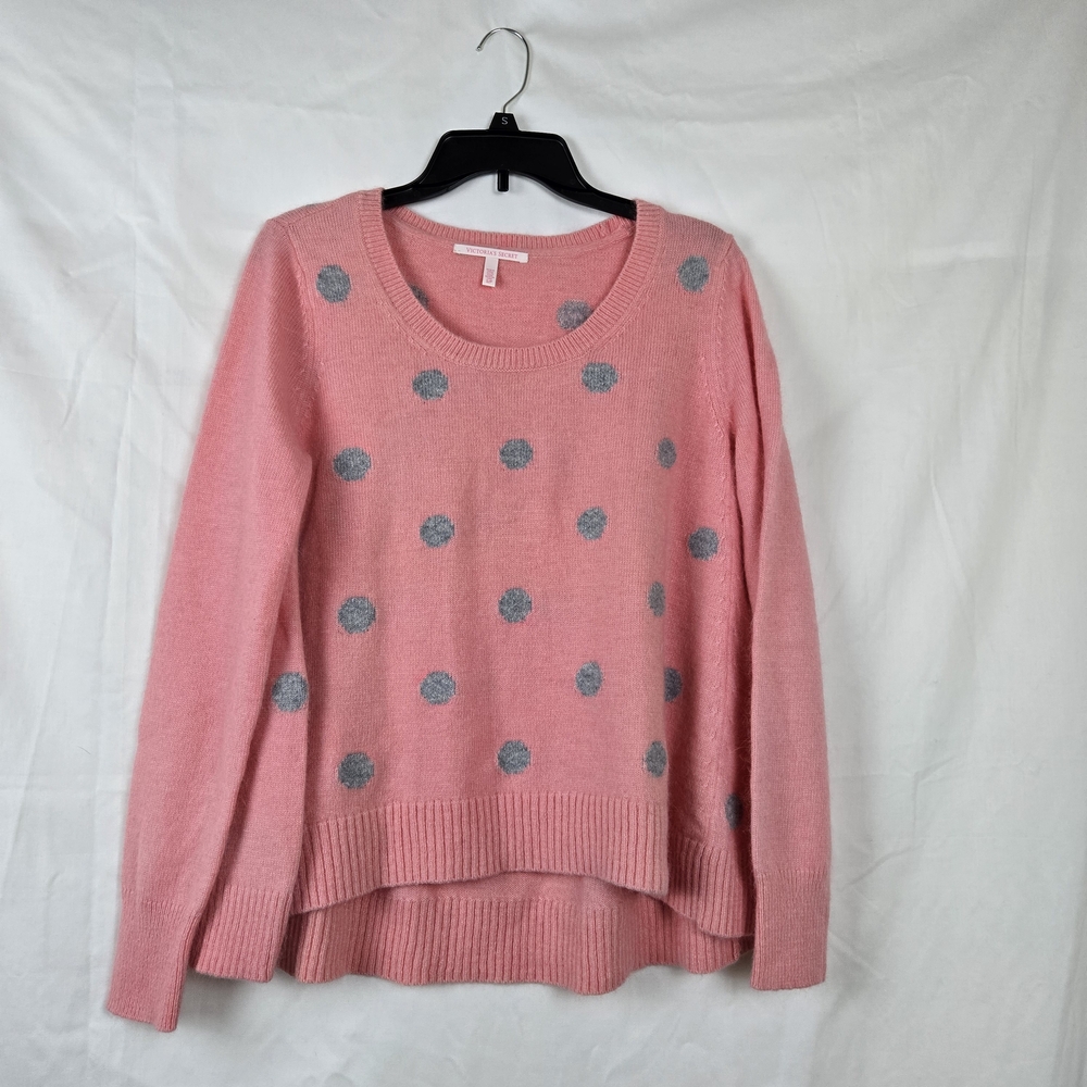 Victoria's Secret Pink Gray Polka Dot Oversized Angora Wool‎ Blend Sweater Small